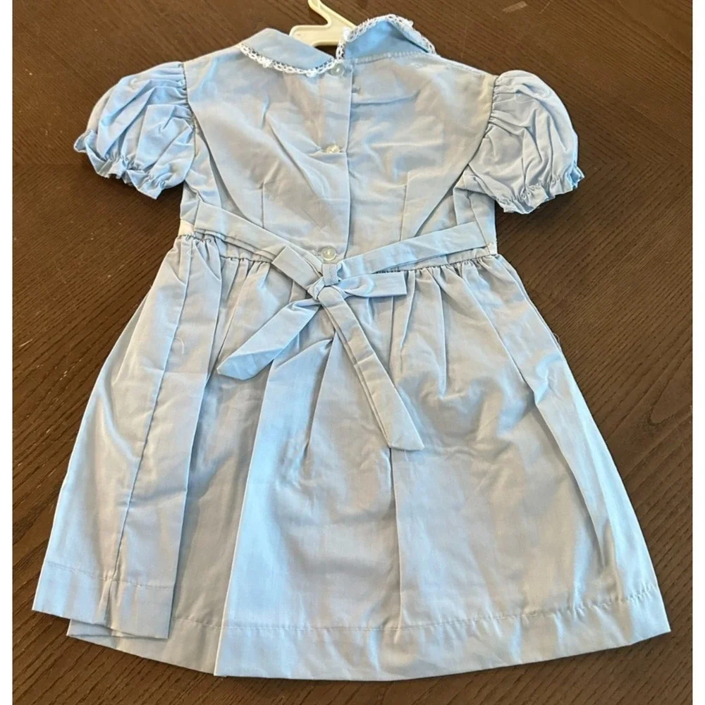 VTG Bette's Girl Llco‎ 4T Blue Flowers Embroidered 1980s 1990s Toddler Dress